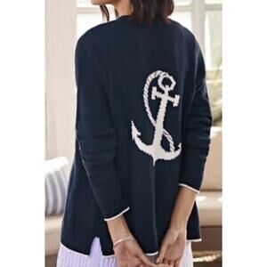 J. Jill open front navy anchor sweater knit cotton cardigan, size XL petite